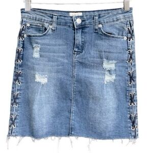 Hudson Distressed Denim Mini Skirt with Side Lace-Up Detail Size Girls 16